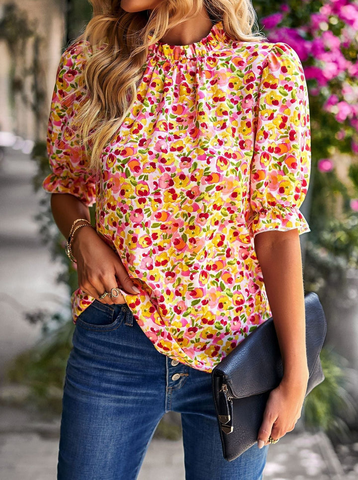 Lässiges Top mit Blumenmuster und Puffärmel