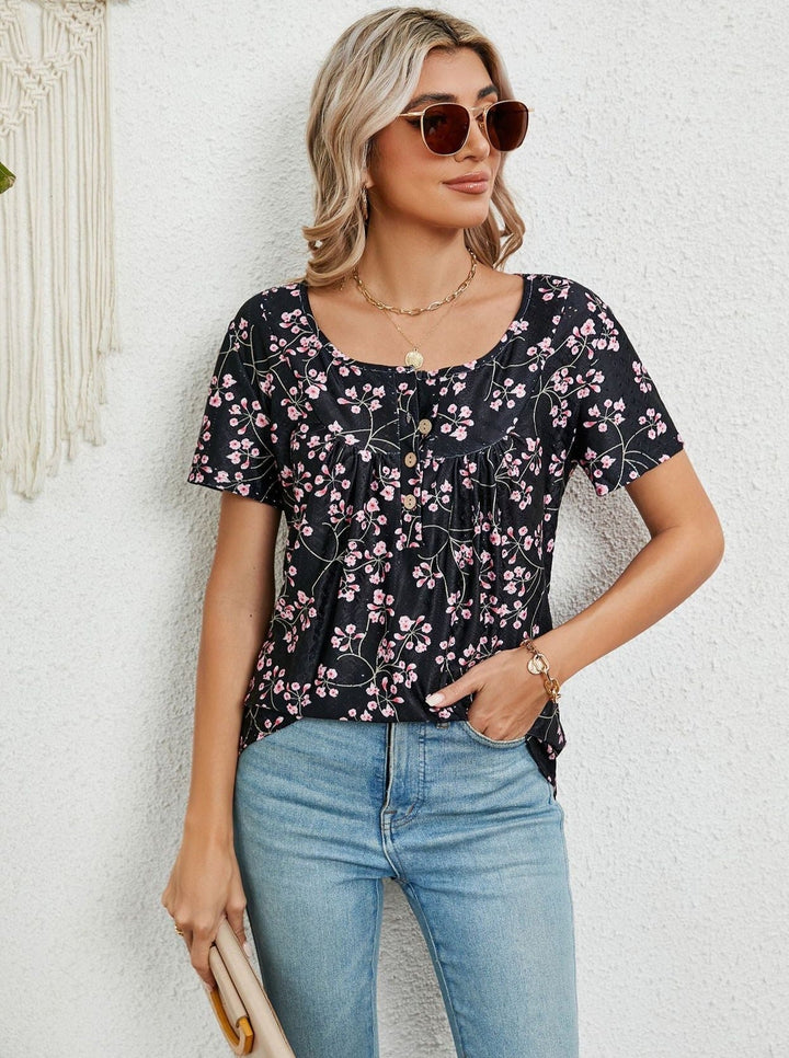 Lose bedrucktes Schwalbenschwanz Kurzarm-T-Shirt