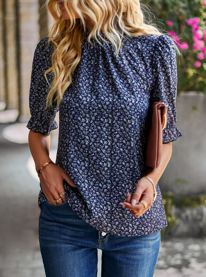 Lässiges Top mit Blumenmuster und Puffärmel