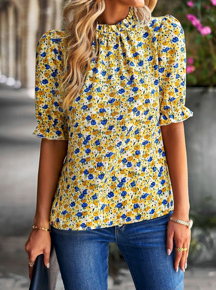 Lässiges Top mit Blumenmuster und Puffärmel