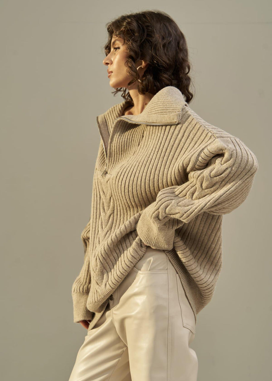 Julia | Damenpullover mit halbem Reißverschluss oversized