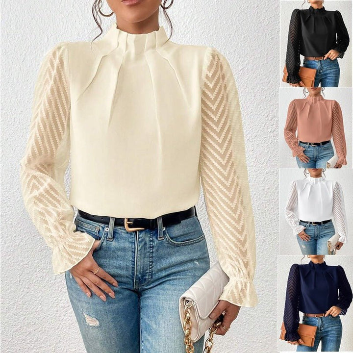 ChicSleeve | Stehkragen-Langarmshirt mit Wellenmuster