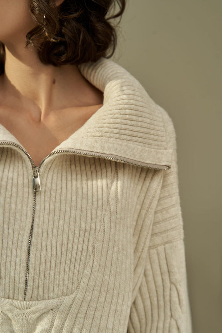 Julia | Damenpullover mit halbem Reißverschluss oversized