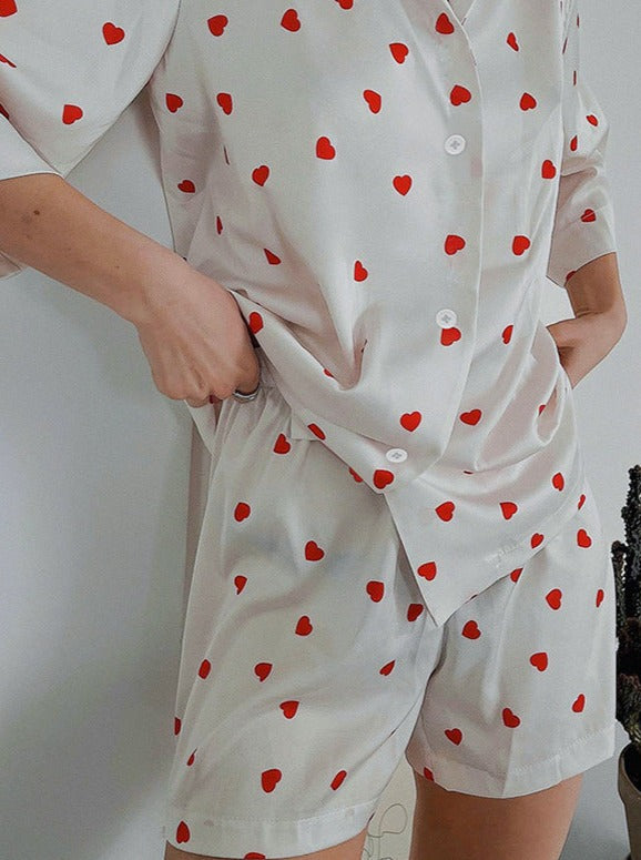 Sweet Heart Print Zweiteiliger Schlafanzug mit kurzen Ärmeln