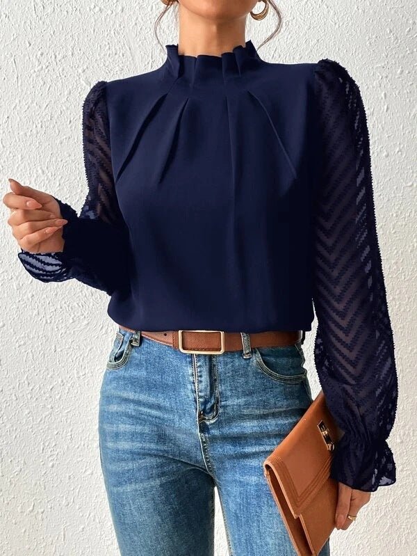 ChicSleeve | Stehkragen-Langarmshirt mit Wellenmuster