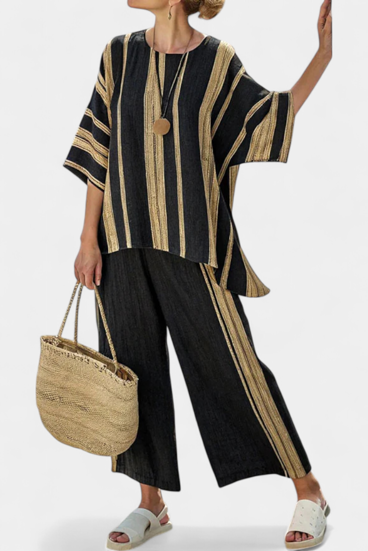 Bianca | Gestreiftes Oversize Top mit Leinenhose