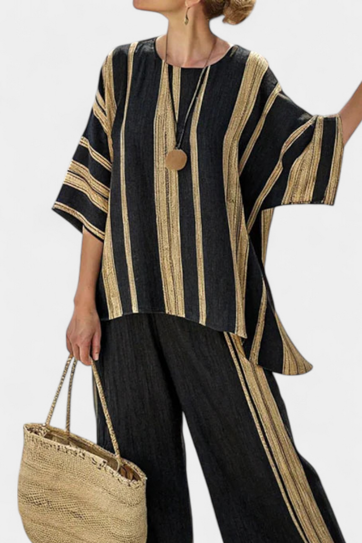 Bianca | Gestreiftes Oversize Top mit Leinenhose