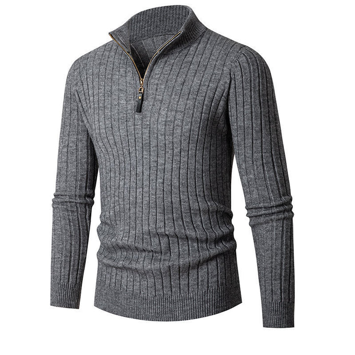 Leon | Gerippter Wollpullover mit halbem Zipper