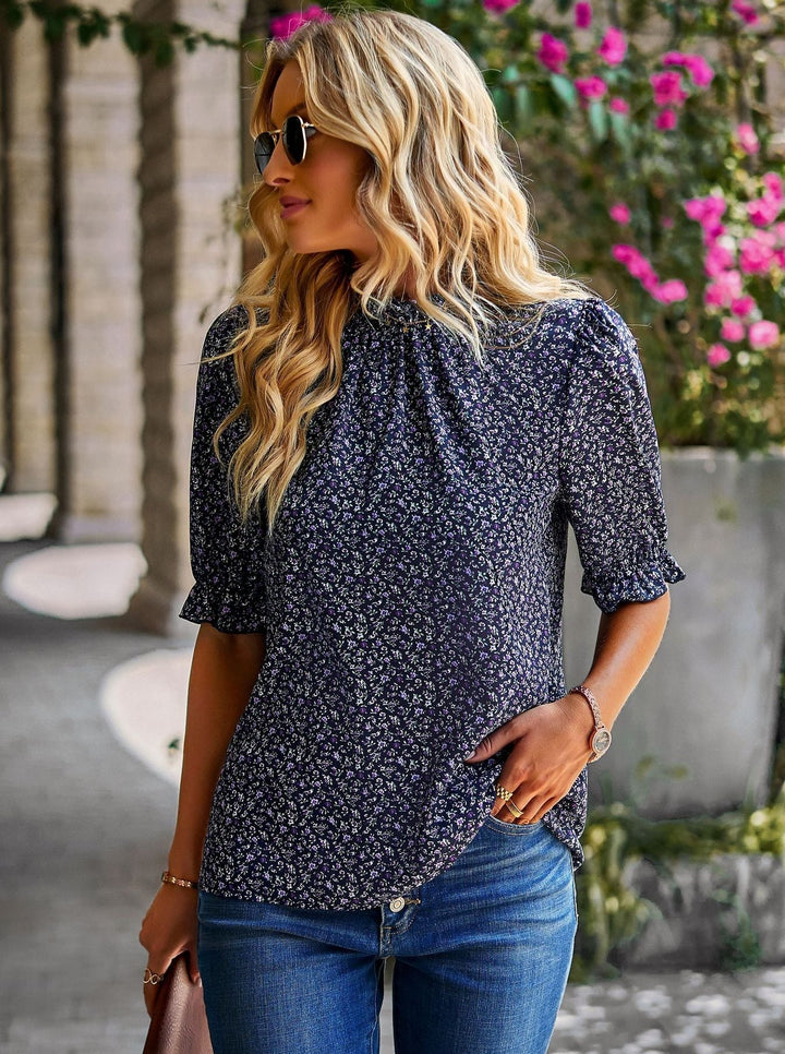 Lässiges Top mit Blumenmuster und Puffärmel