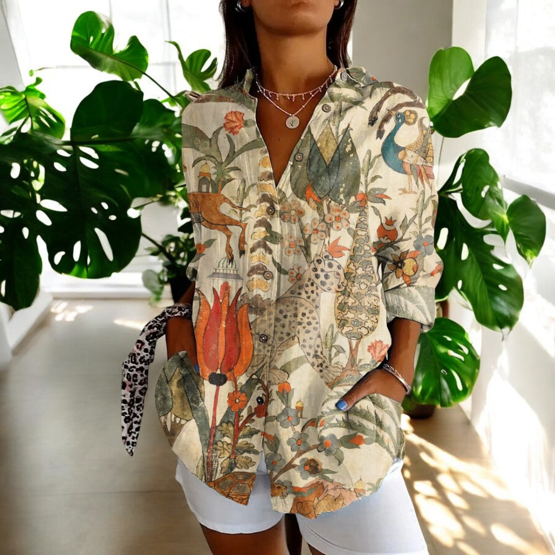 Jadelyn | Stilvolle Vintage-Bluse mit floralem Muster für Damen