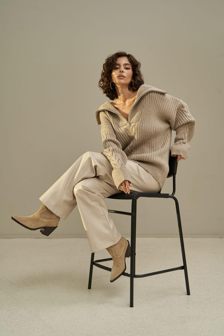 Julia | Damenpullover mit halbem Reißverschluss oversized