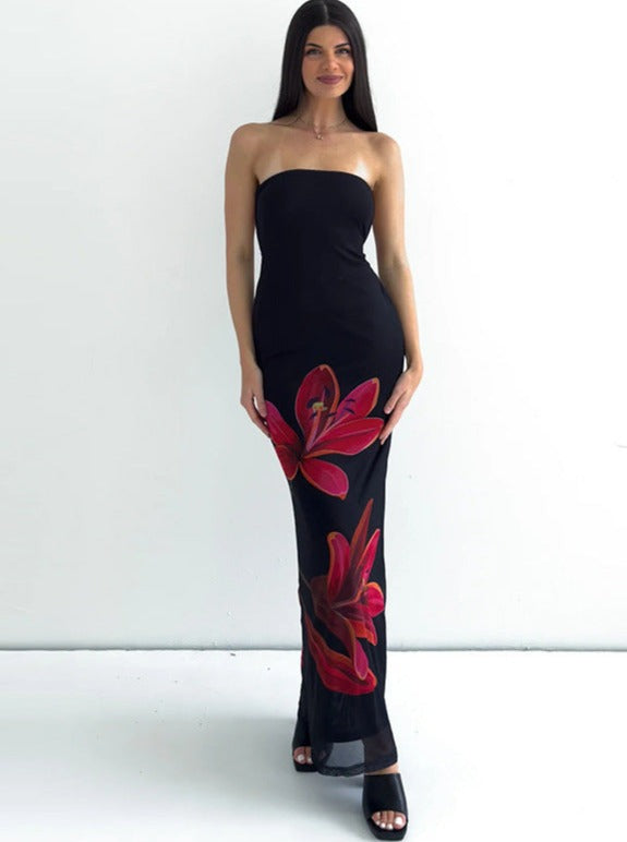 Maxikleid mit Blumendruck und offenem Rücken