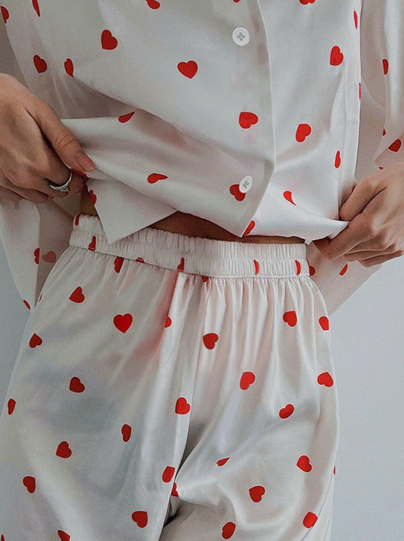 Sweet Heart Print Zweiteiliger Schlafanzug mit kurzen Ärmeln