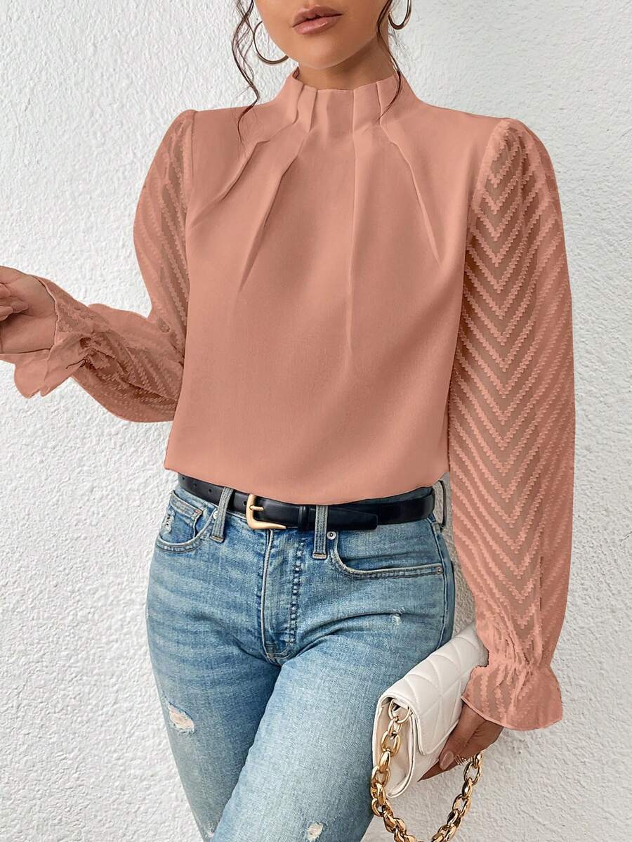 ChicSleeve | Stehkragen-Langarmshirt mit Wellenmuster