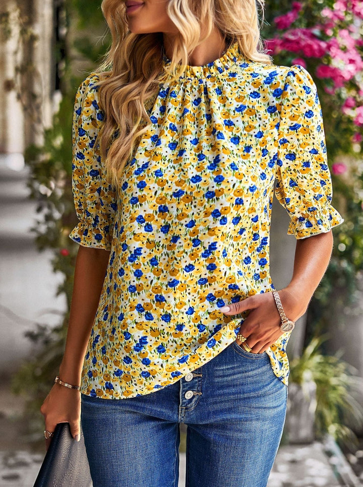 Lässiges Top mit Blumenmuster und Puffärmel