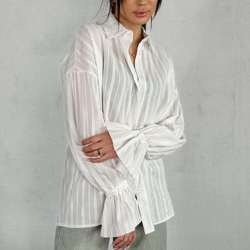 Mirela | Gestreifte Bluse mit Bindemanschetten