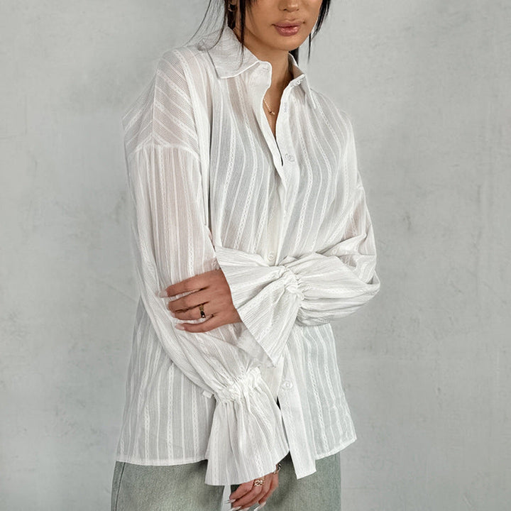 Mirela | Gestreifte Bluse mit Bindemanschetten