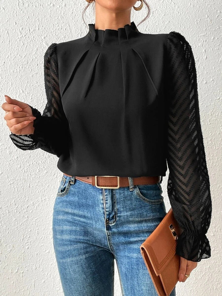 ChicSleeve | Stehkragen-Langarmshirt mit Wellenmuster