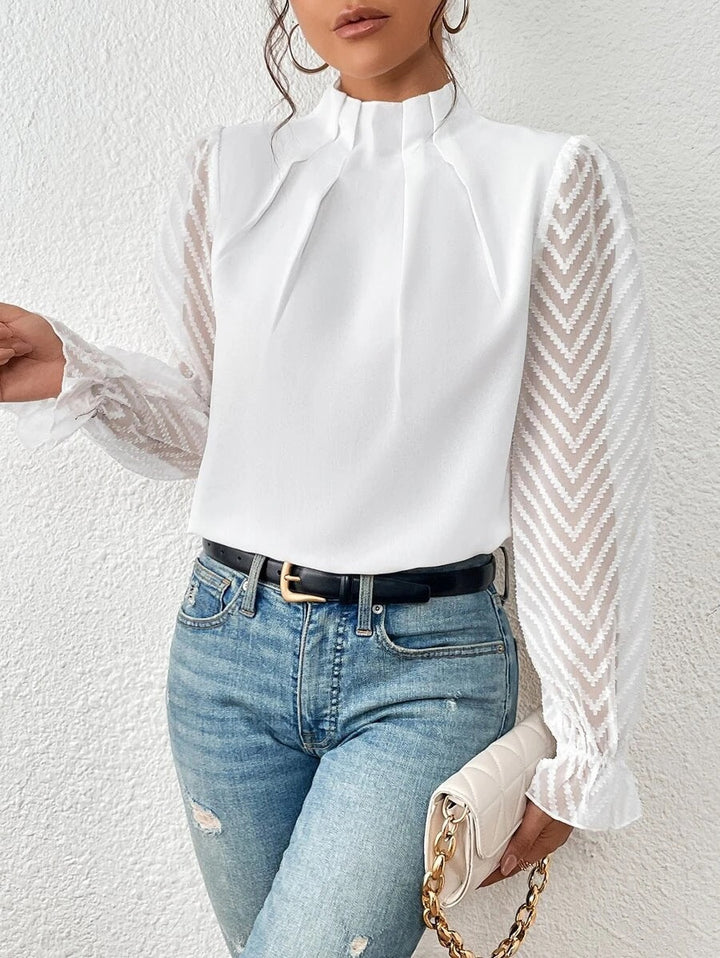 ChicSleeve | Stehkragen-Langarmshirt mit Wellenmuster