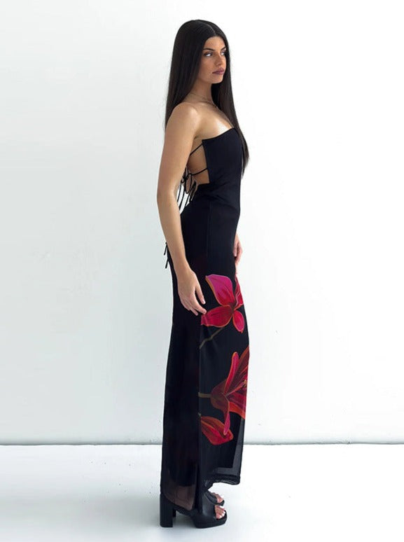 Maxikleid mit Blumendruck und offenem Rücken