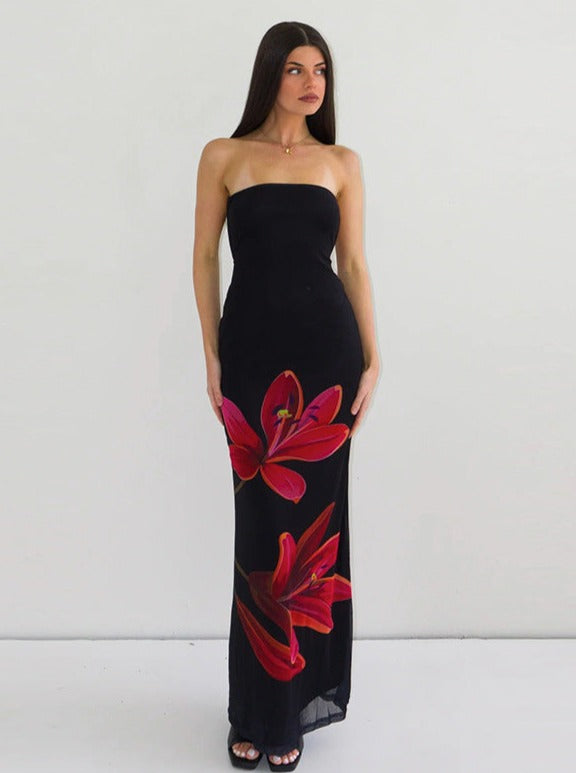 Maxikleid mit Blumendruck und offenem Rücken