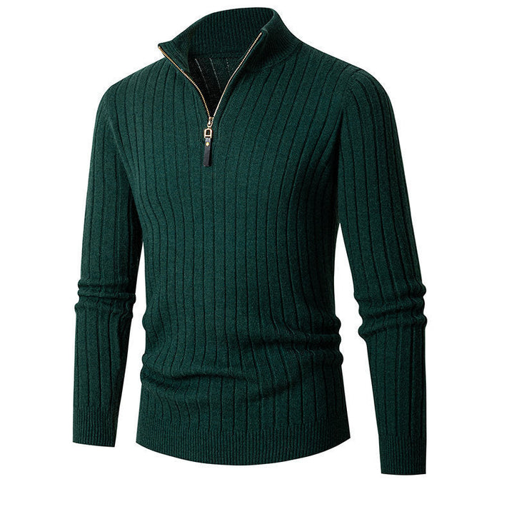 Leon | Gerippter Wollpullover mit halbem Zipper