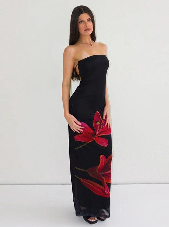 Maxikleid mit Blumendruck und offenem Rücken