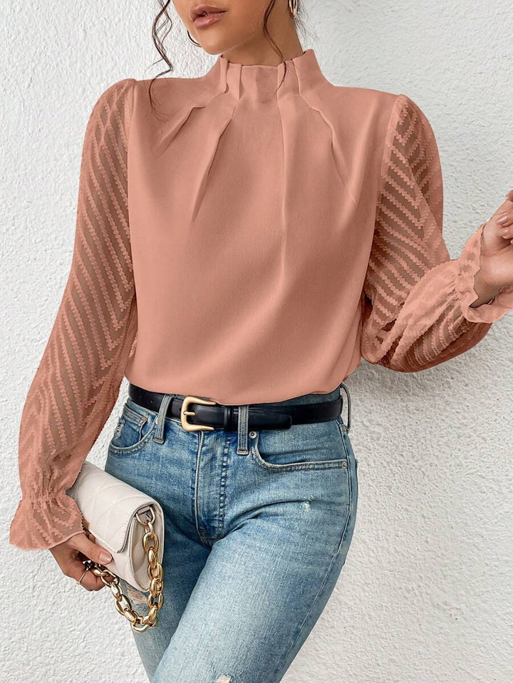 ChicSleeve | Stehkragen-Langarmshirt mit Wellenmuster