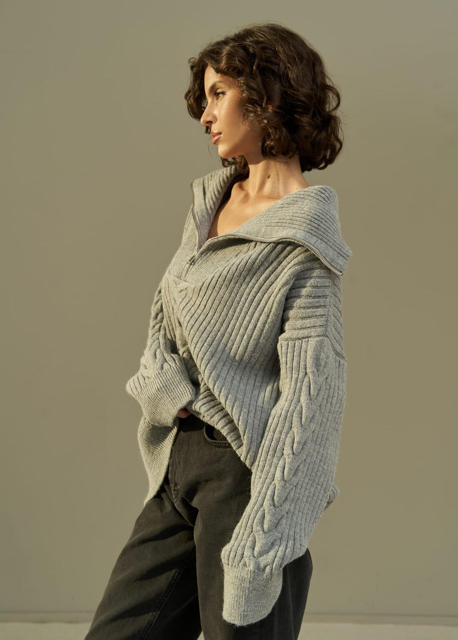 Julia | Damenpullover mit halbem Reißverschluss oversized