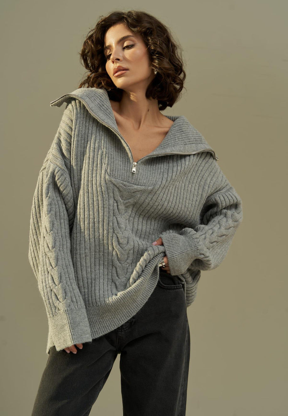 Julia | Damenpullover mit halbem Reißverschluss oversized