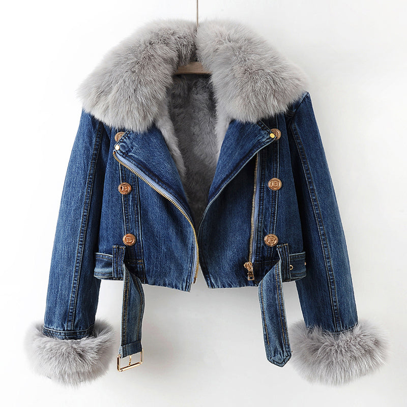 Olivia Klein | Premium Denim-Mantel in Luxusoptik