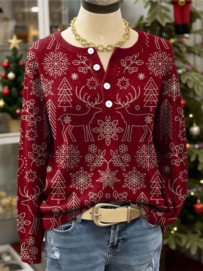 Clara | Weihnachts-Pullover Damen Mit Rentier & Schneeflockenprint