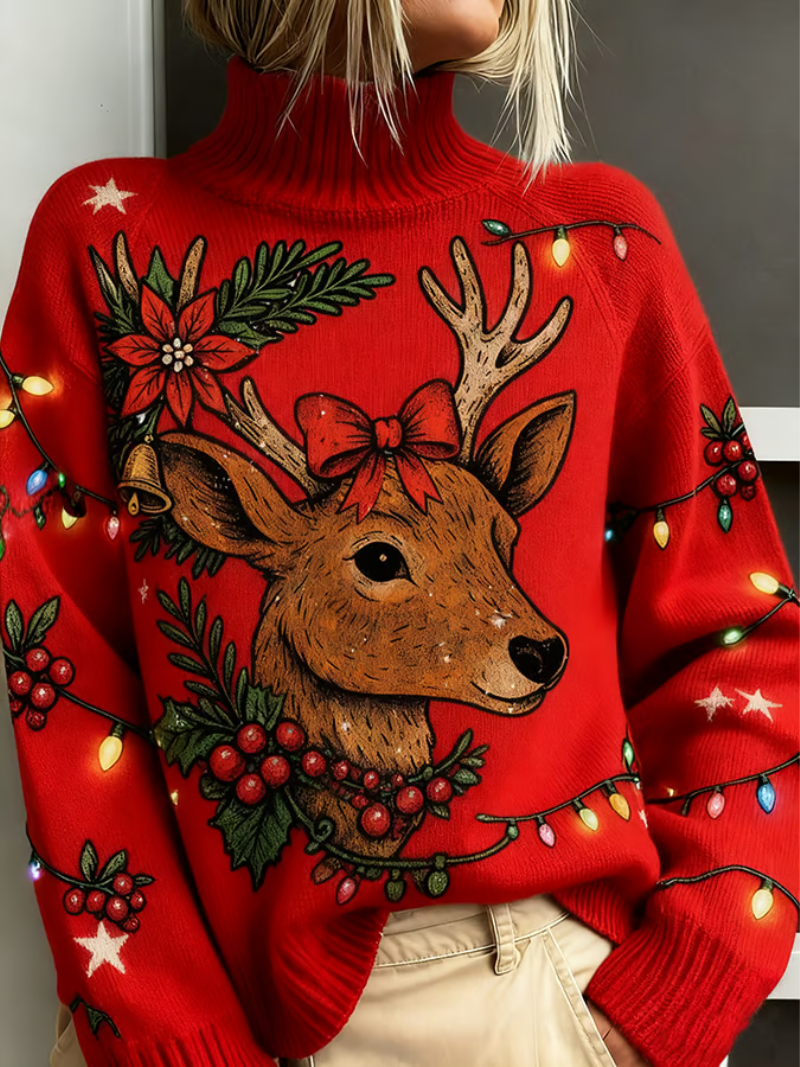 Jana | Weihnachts Damenpullover Mit Hirsch & Schneeflocken
