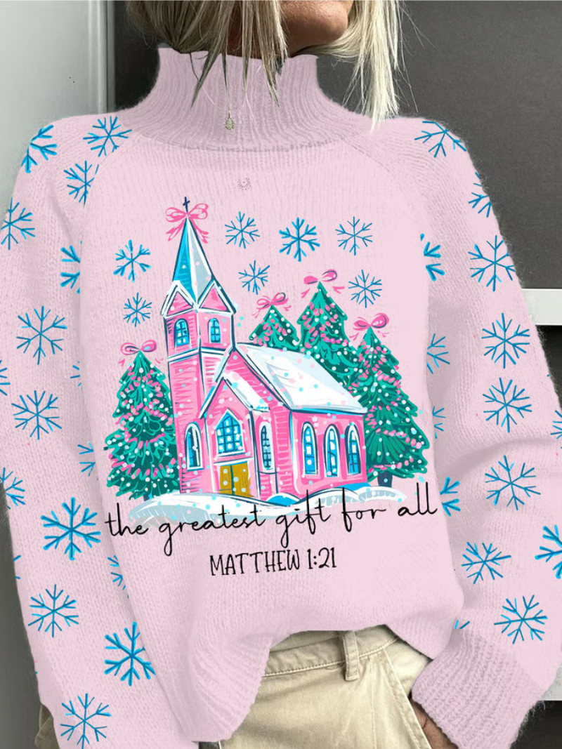 Sara | Pullover Damen Weihnachten Mit Kirche Und Schneeflocken
