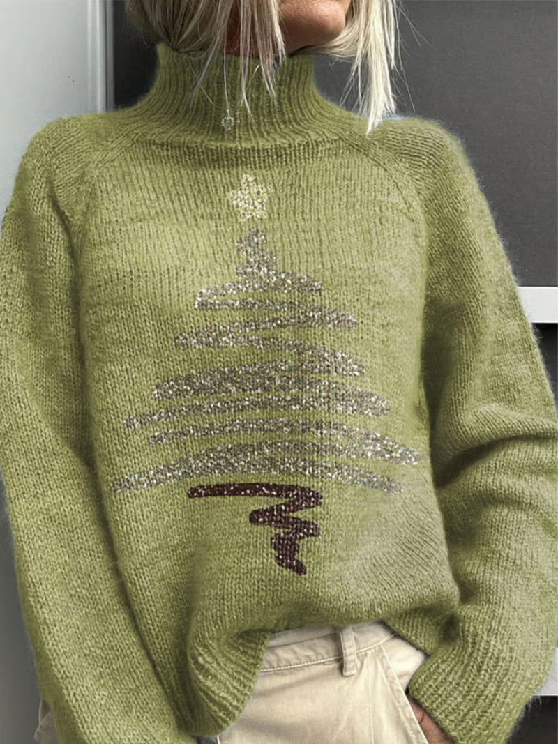 Tina | Damen Strickpullover Mit Glitzer-Weihnachtsbaum Akzenten
