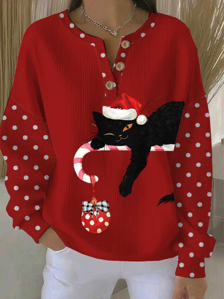 Ella | Damen Weihnachtspullover Mit Katzenprint Modern
