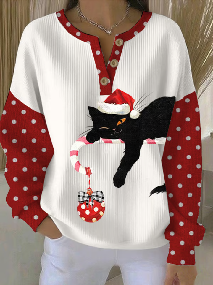 Ella | Damen Weihnachtspullover Mit Katzenprint Modern