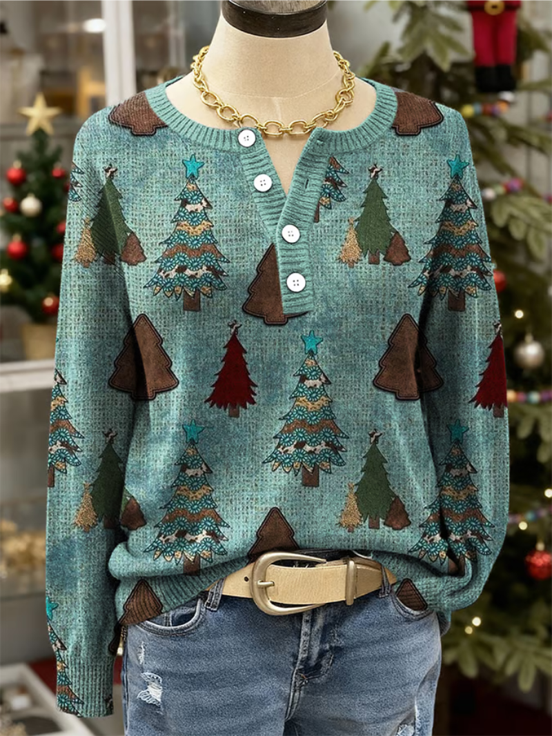 Nina | Damen Pullover Weihnachten Mit Tannenbaum Motiv