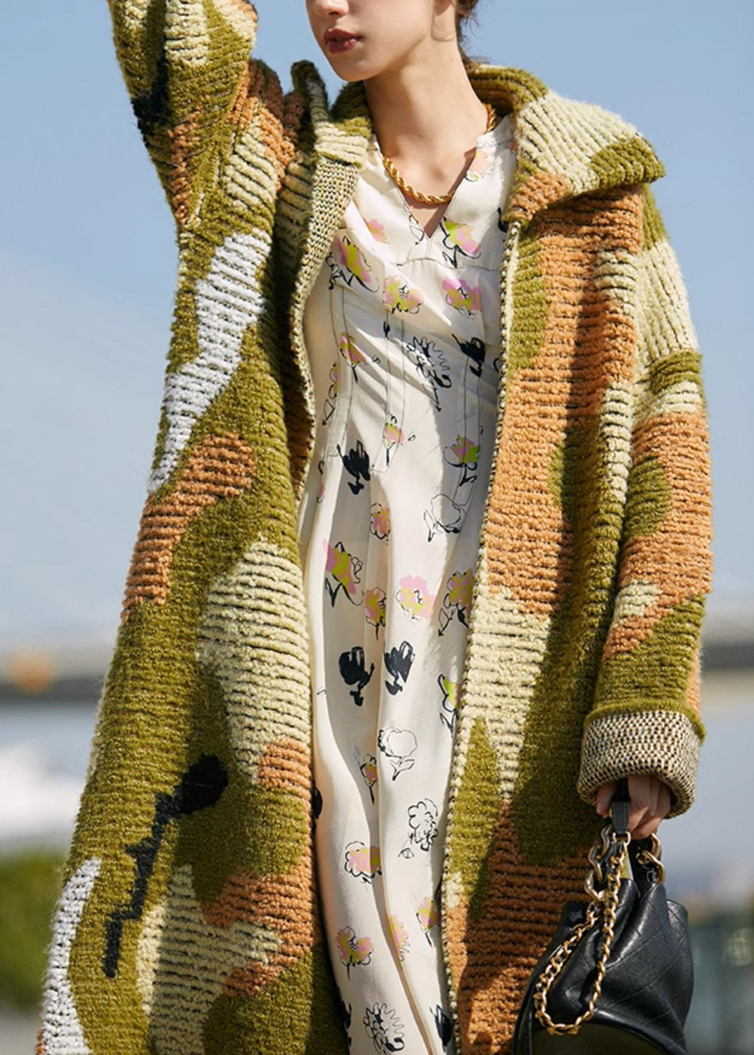 Peter-Pan-Kragen langer Strickmantel für den Herbst