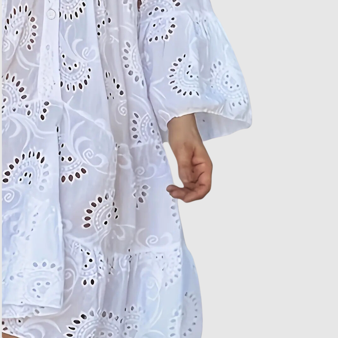 Baumwollkleid | V-Ausschnitt & Knöpfe für Frühling