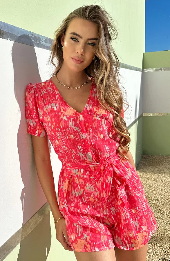 Zoë | Bunter Playsuit mit stylischen Puffärmeln