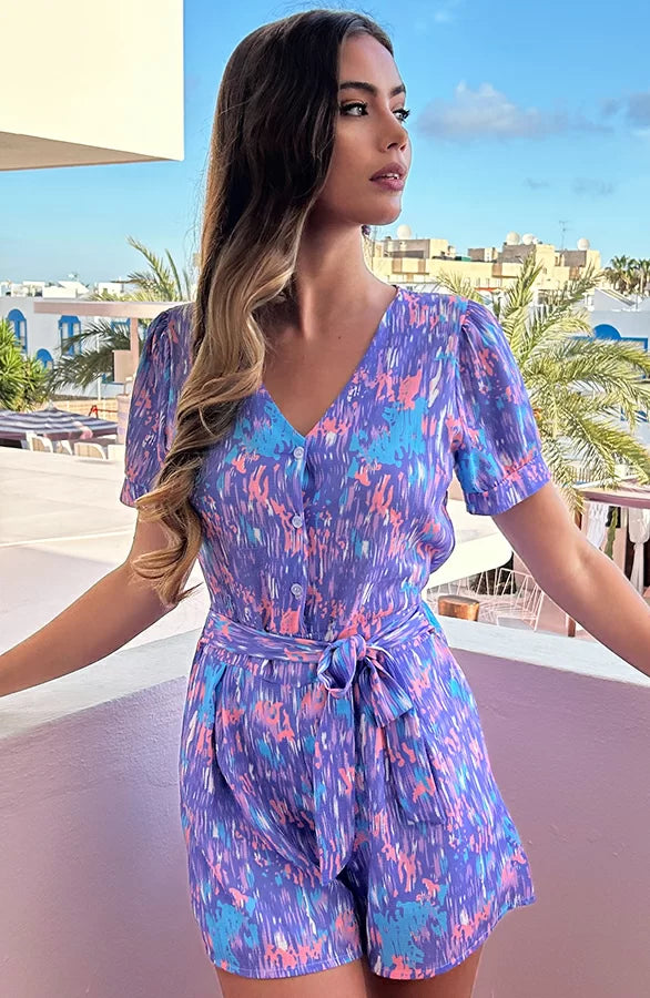Zoë | Bunter Playsuit mit stylischen Puffärmeln