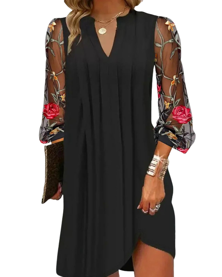 Helena | Kurzes Kleid mit V-Ausschnitt und Chiffonärmeln