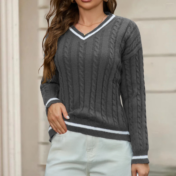 Leonie | Warmer Zopfpullover Damen V-Ausschnitt