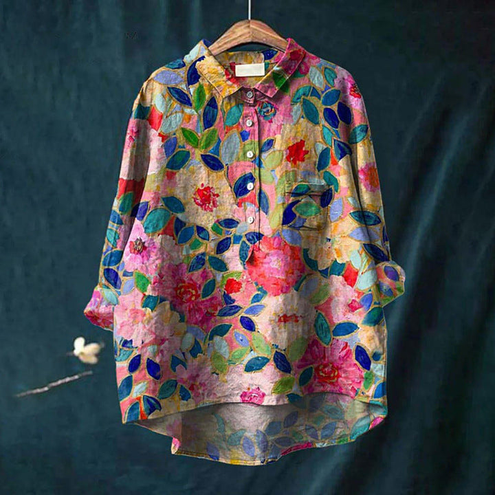 Mary | Bluse aus Baumwolle und Leinen mit Blumendruck