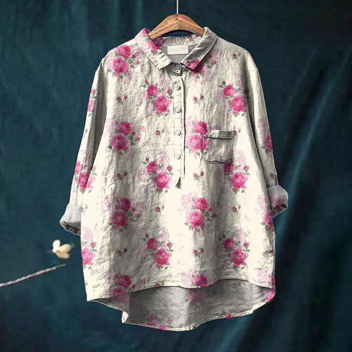 Mary | Bluse aus Baumwolle und Leinen mit Blumendruck