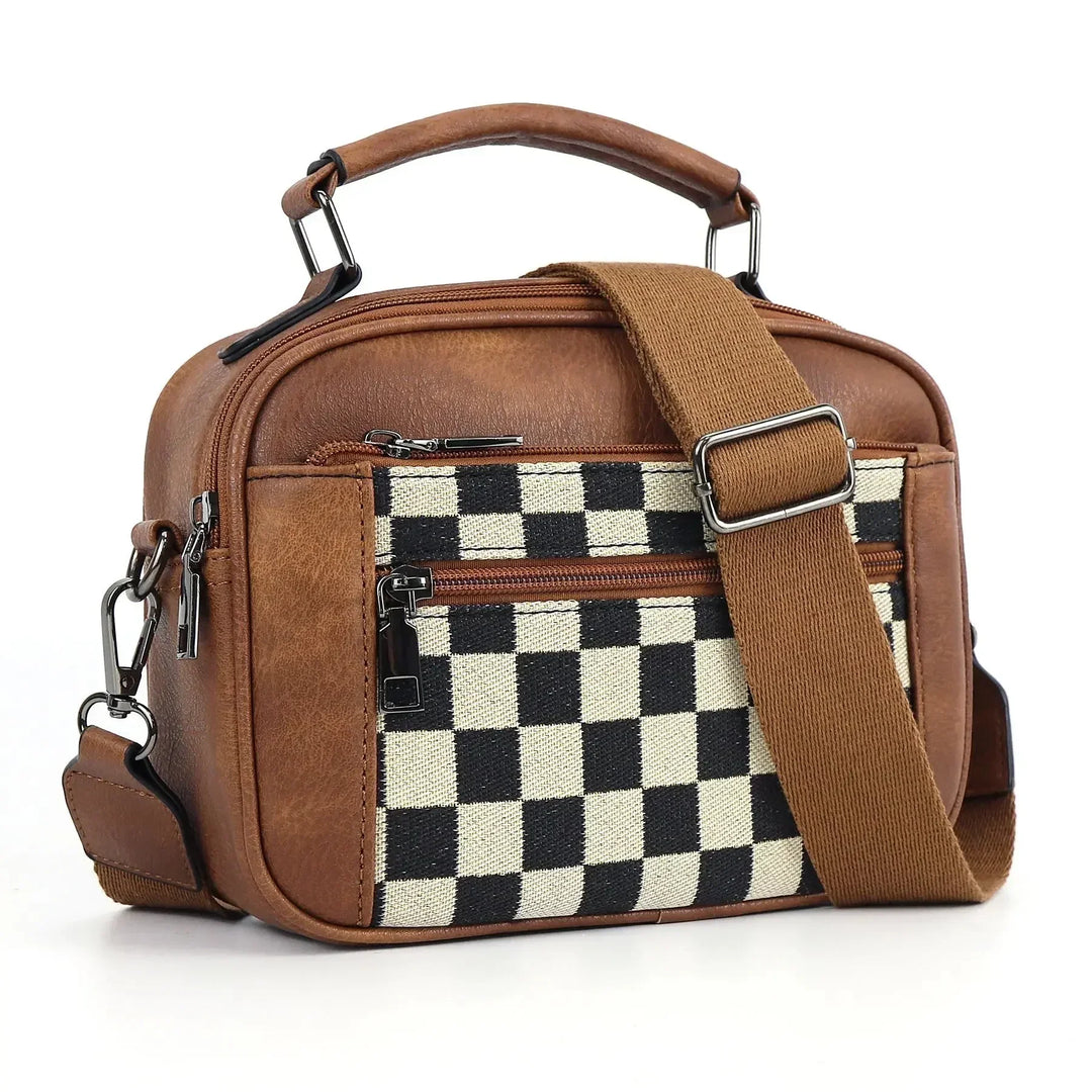 Nina | Stylishe Damen Schultertasche mit Schachbrettmuster