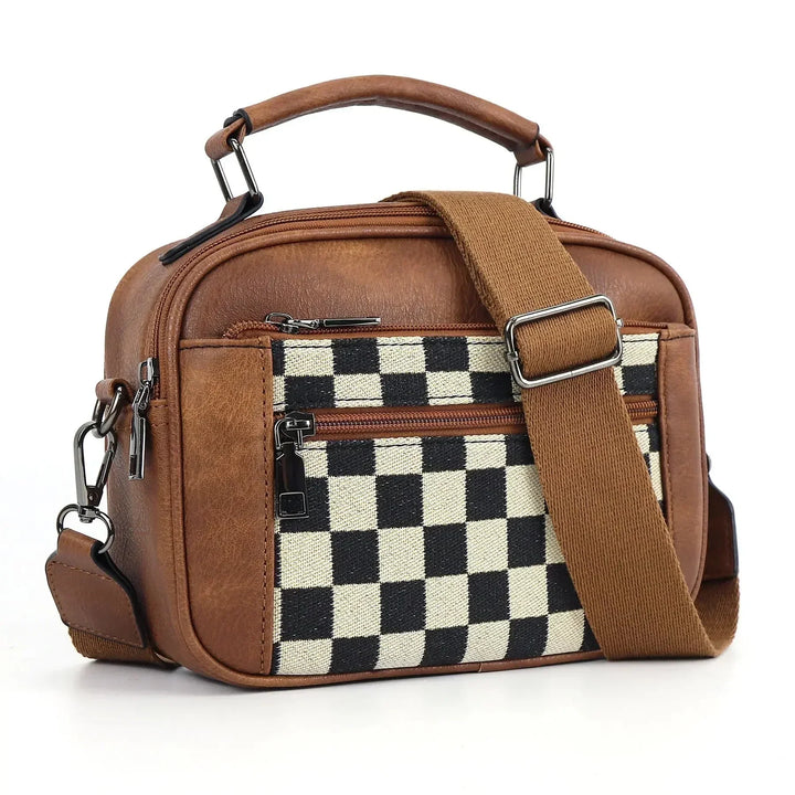 Nina | Stylishe Damen Schultertasche mit Schachbrettmuster