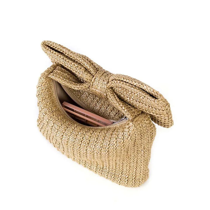Bow Weave Handtasche mit Flechtoptik in Naturfarben
