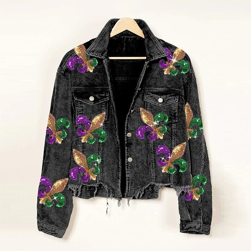 Royal Fleur | Modische abgeschnittene Cordjacke für Damen